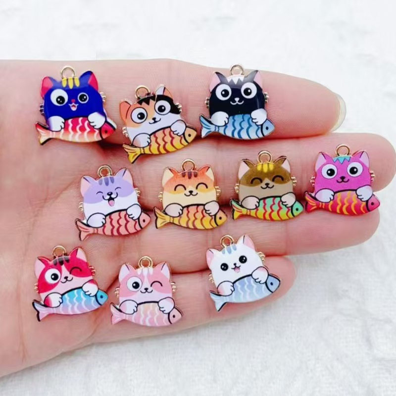 Mobile & Tablet Accessories - 10pcs cross-border cartoon cute alloy cat